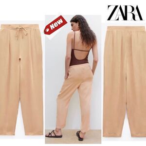 Zara beige pink satin pyjama pants Sz L NWT